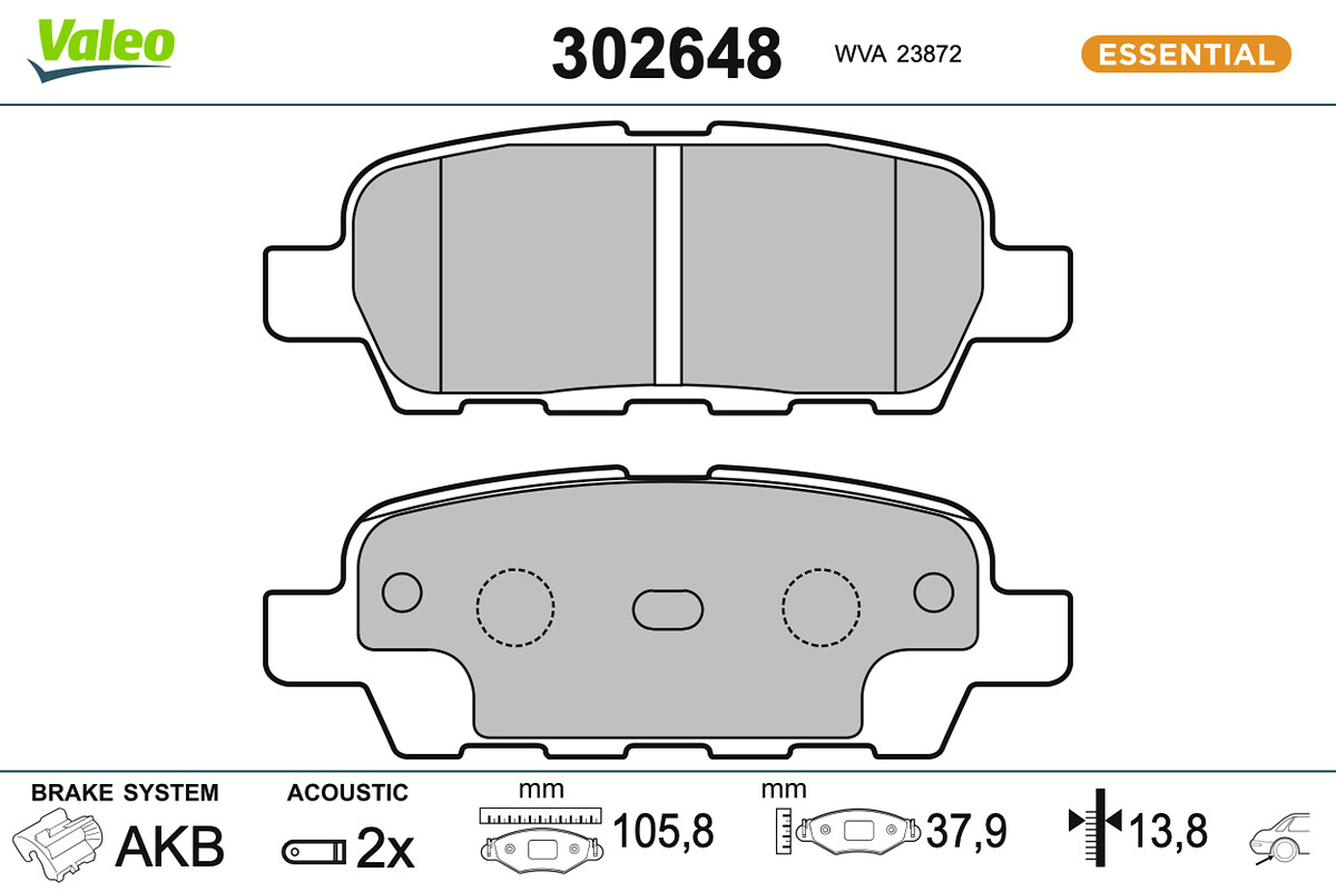 Kit pastiglie freno, Freno a disco - 302648 VALEO